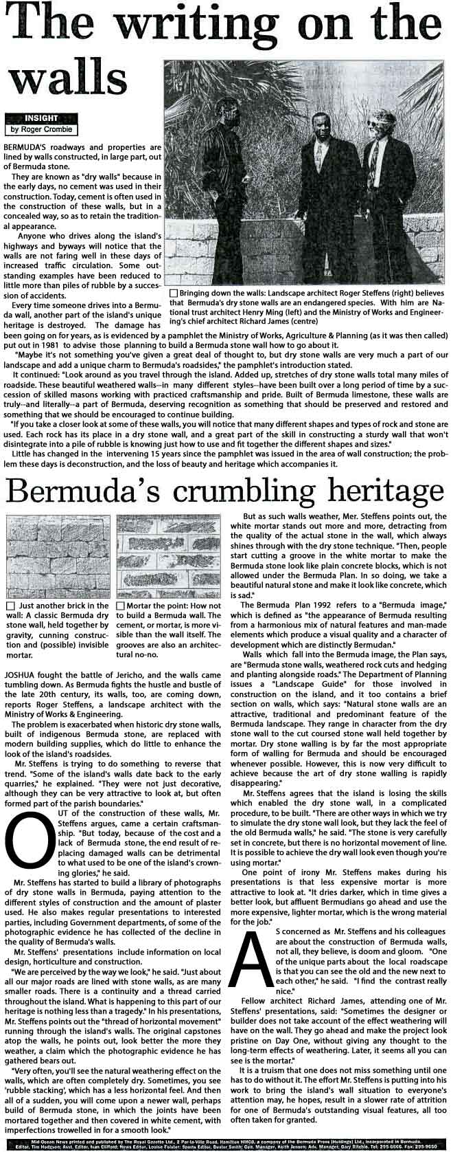 Roger Steffens in Bermuda discusses the "dry walls"